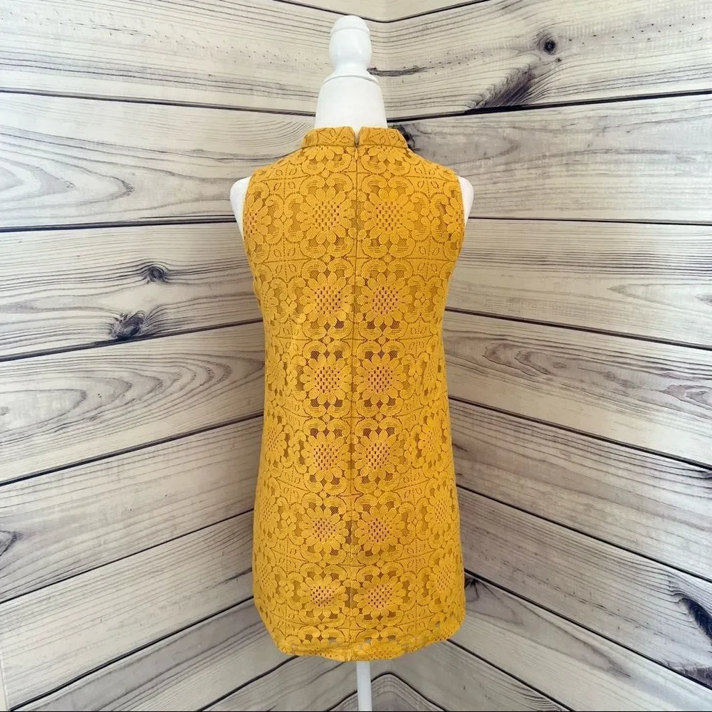 FOREVER 21 Golden Yellow High Neck Lace Shift Dress Size Small